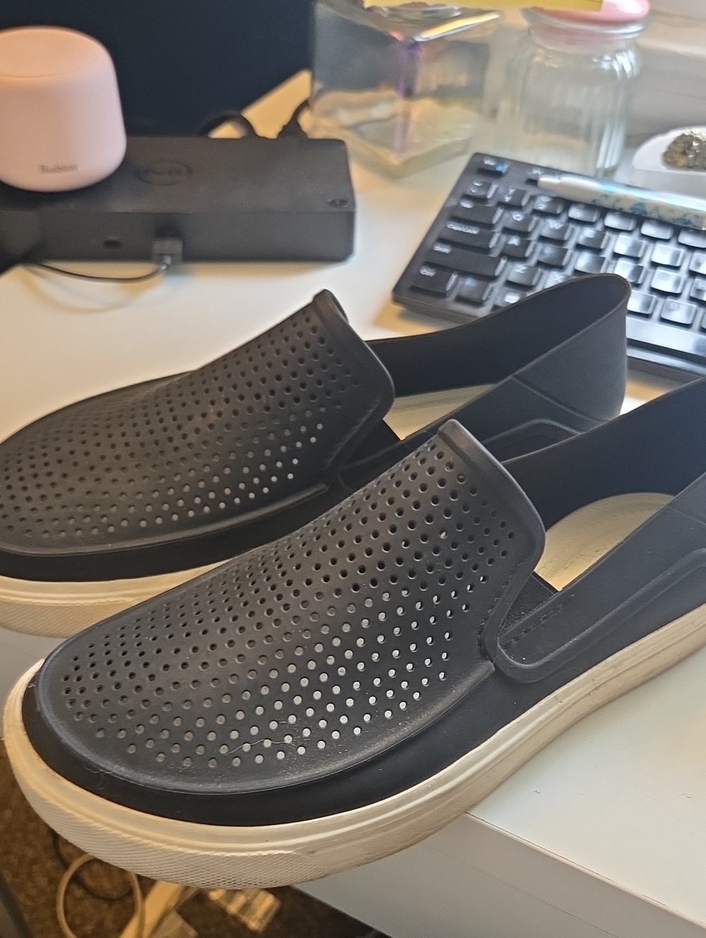 CROCS Men's Black Perforated Slip-On Loafers with Cream Sole